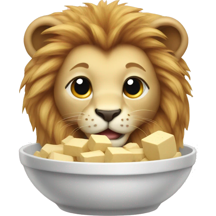 Baby lion with mane eating tofu emoji