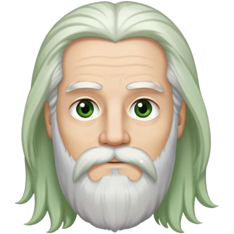 Long white-hair, parted in the middle Jaap with long white beard, black eyebrows and hazel green eyes emoji
