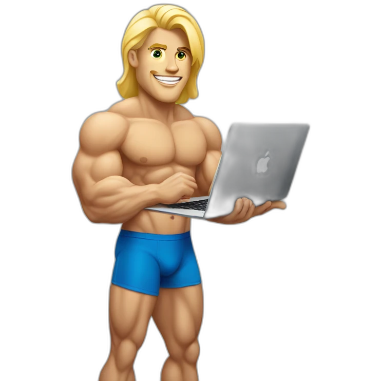 blonde bodybuilder with macbook in his hand emoji