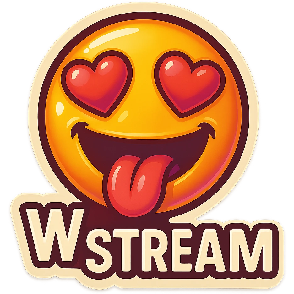 tongue out heart shaped eye add the words “ W Stream " in White emoji