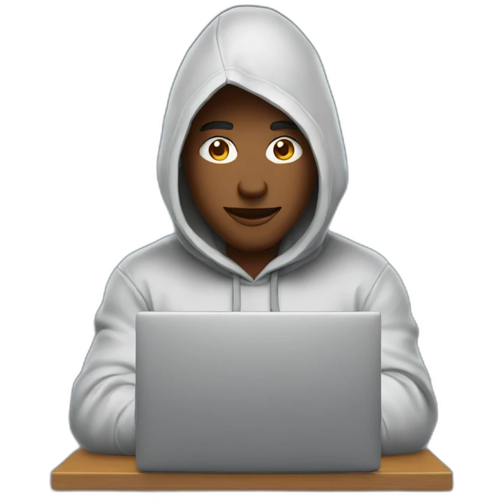 De bie Young man with a hood behind his laptop emoji