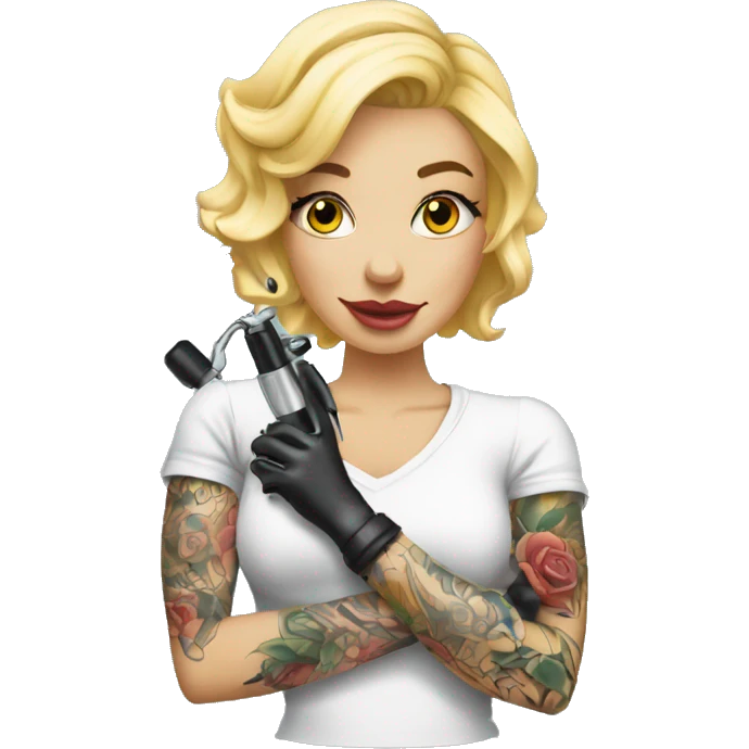blonde tattoo artist with tattoo holding tattoo machine emoji