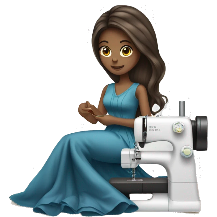 Brunette  girl long hair fashion designer sewing a dress emoji