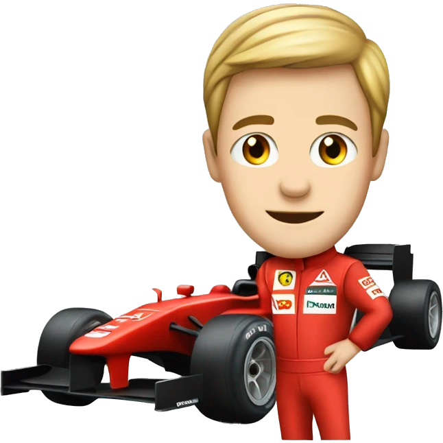 Red formula one car with driver emoji