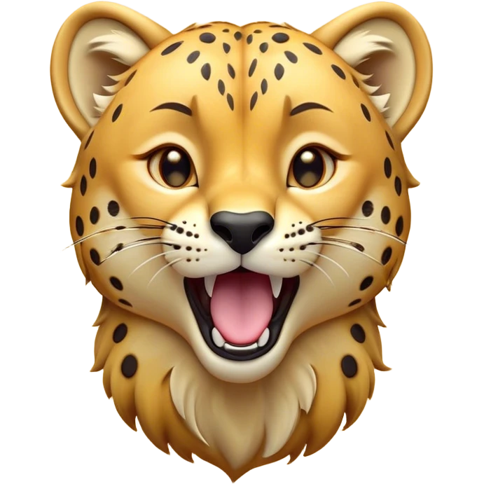 Cinematic Cute Yawning Cheetah Portrait Emoji, Head tilted slightly with a dramatic, wide-open yawn, showcasing a soft, sleek golden Fur with distinctive spots and floppy ears slightly drooping, round amber eyes barely open in drowsy contentment, Simplified yet irresistibly adorable features, highly detailed, glowing with a soft, cozy glow, high shine, relaxed yet expressive, stylized with a touch of savannah whimsy, bright and endearing, soft glowing outline, capturing the essence of a sleepy yet affectionate cheetah, so drowsy it feels like it could stretch right out of the screen and curl up for a nap! emoji