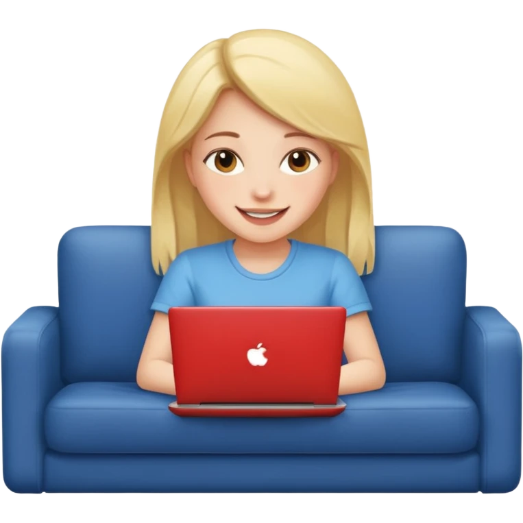 A girl is working with a laptop while lying on the sofa emoji
