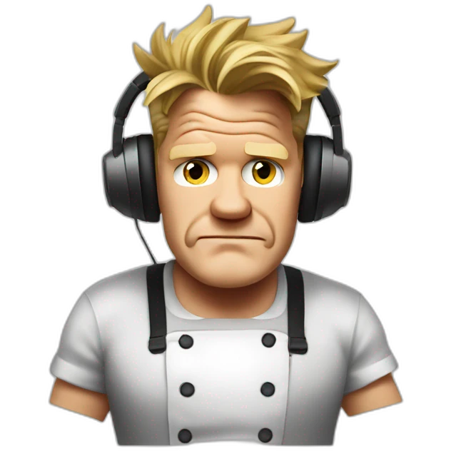 gordon ramsay listening with headphones, cooking emoji