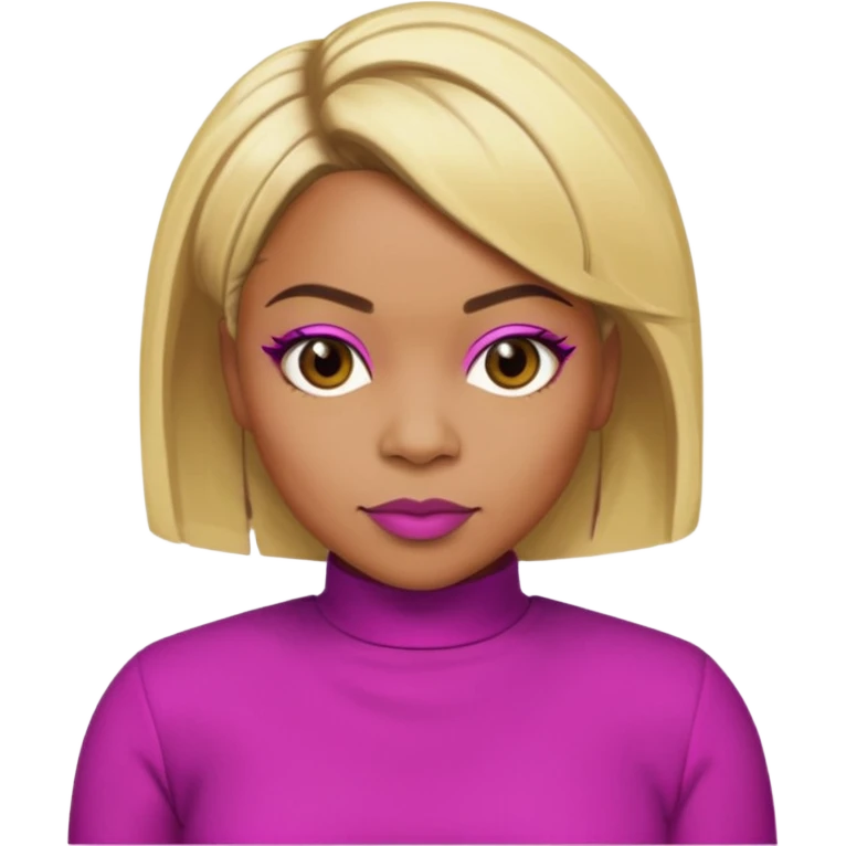Tionne T-Boz Watkins with blonde short hair, brown eyes, magenta outfit emoji