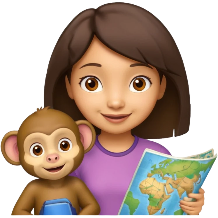 light skin dora the explorer with monkey and map emoji
