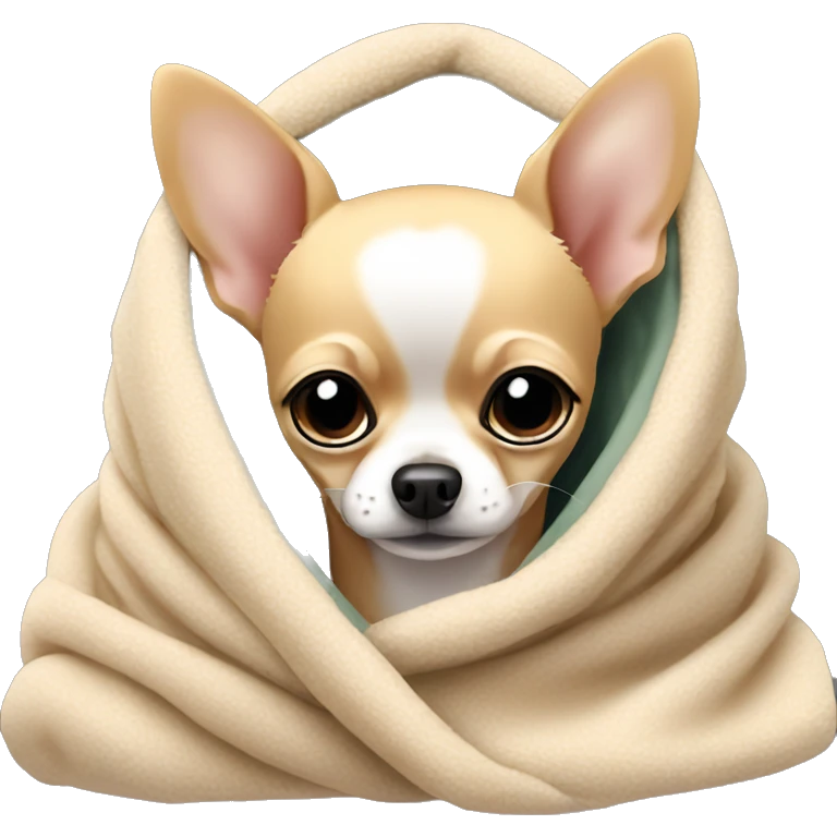 Blonde short-haired chihuahua wrapped in a cozy blanket emoji