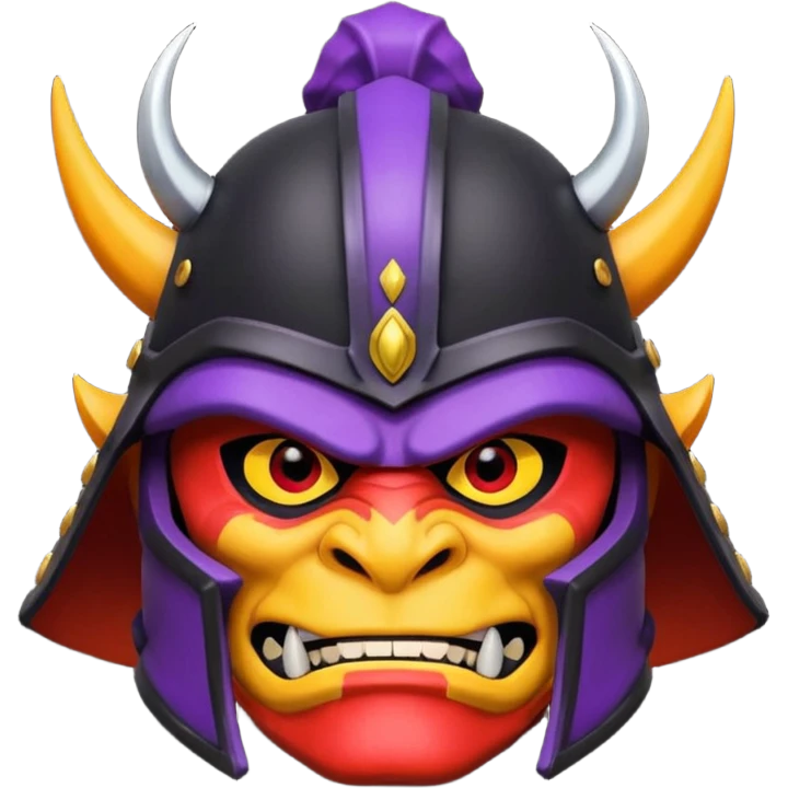 head of orange orc in a black, purple, yellow and red samurai helmet emoji