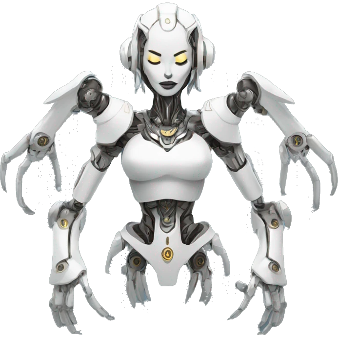 a high-tech white metal robot with multiple arms as kali godess emoji