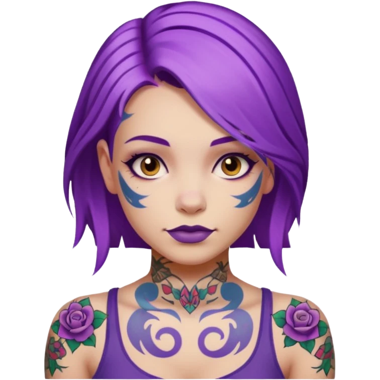 women with tatoos and hightlight that tatoos with purple hair emoji