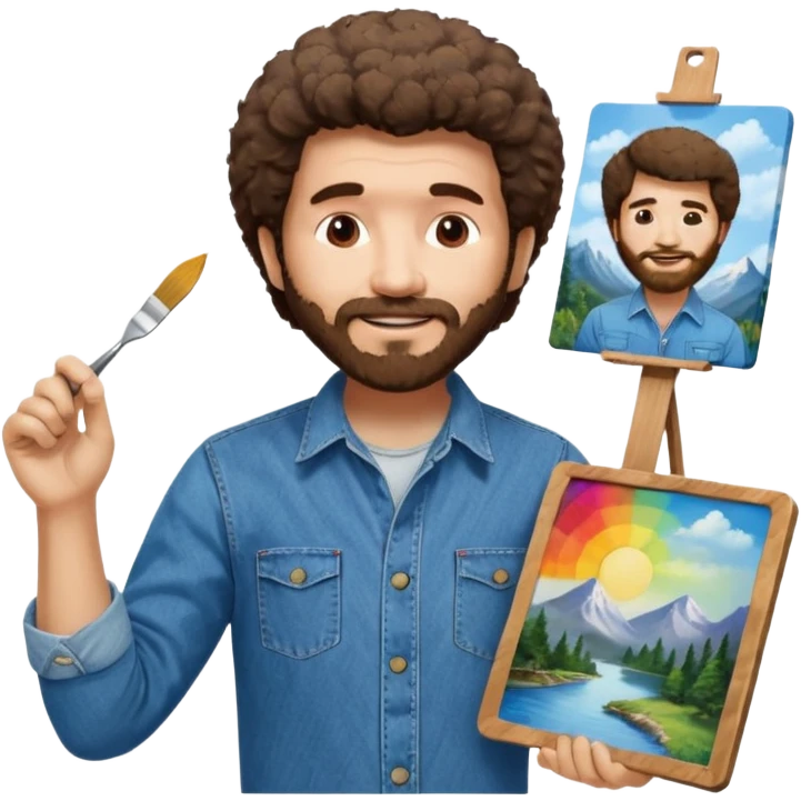 Bob Ross painting on a canvas emoji