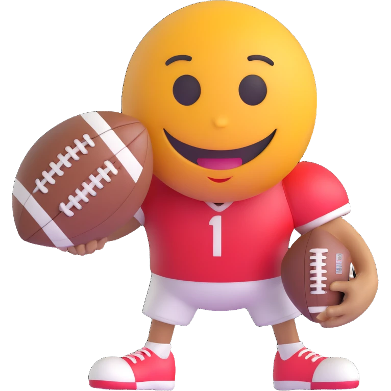 3D smiley emoji, round shape, with American football, sporty face emoji