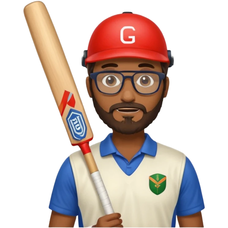 Brown Guy with beard and glasses Playing Cricket  emoji