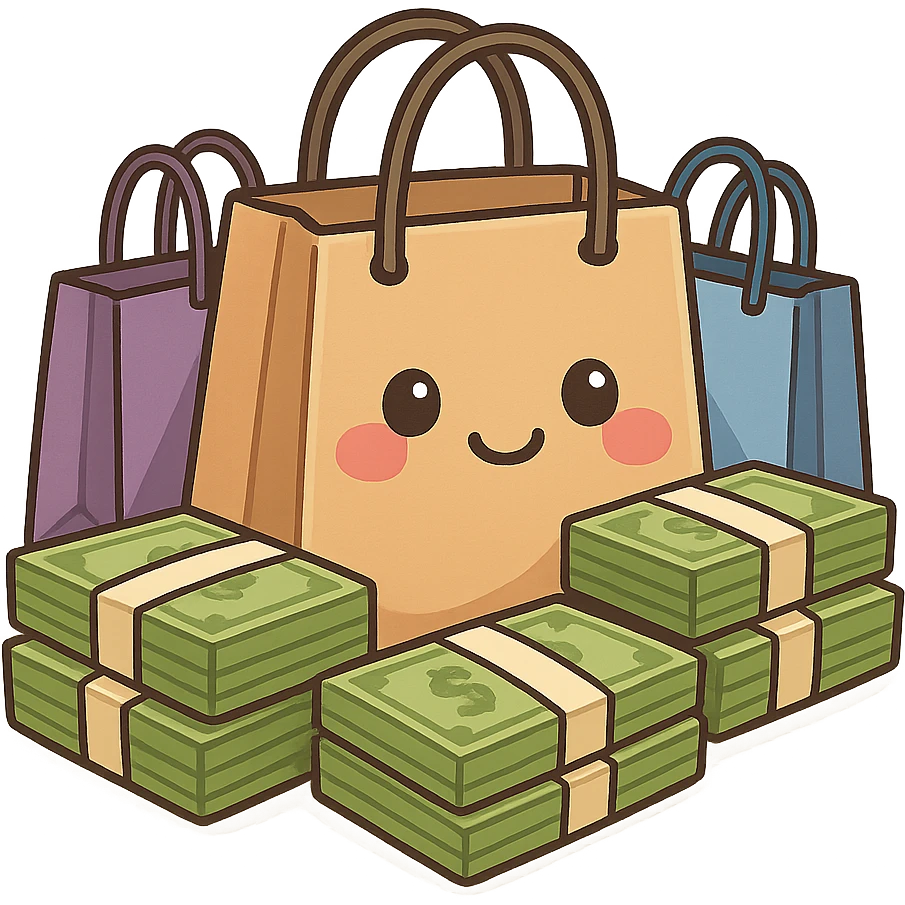 Shopping bags and stacks of money emoji