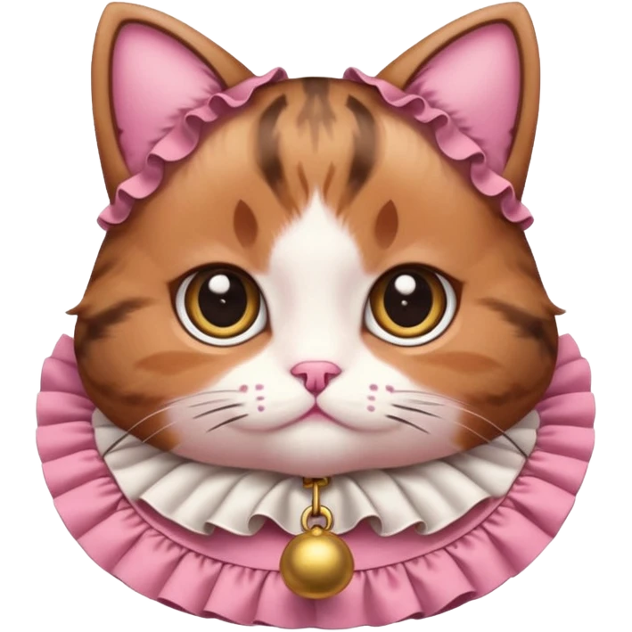 neko with big eyes, bell ruffle coller pink brown cat emoji