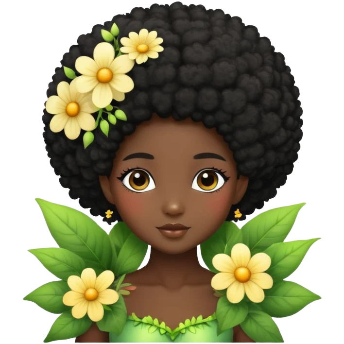 Dreamy nature fairy with Afro black hair dark skin  emoji