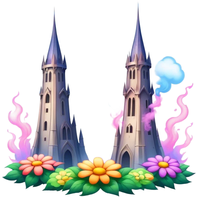 two towers covered in flowers and smoke  emoji