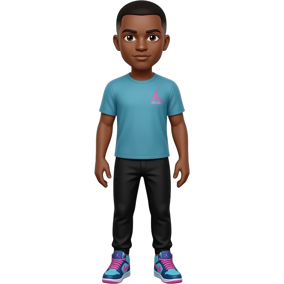 Make blue teal and pink Jordan 4’s on a brown guy with a dark brown low taper fade with the same do the same colors for Nike tech with black pants and I can see The Whole body emoji