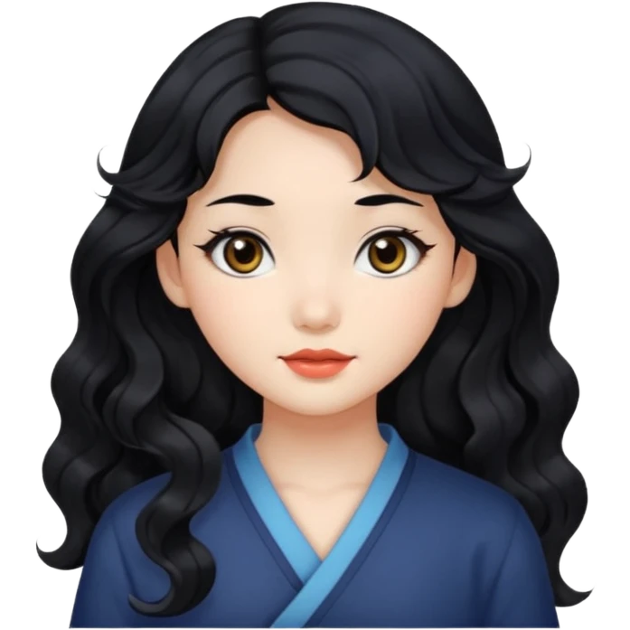 Beautiful girl,Black hair,wavy hair，long hair,Black eyes,Chinese emoji