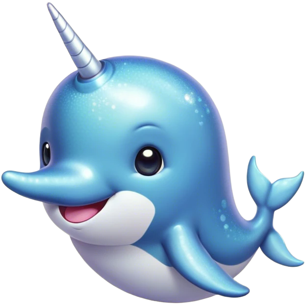 Cinematic Cute Narwhal Portrait Emoji, Head tilted playfully and inquisitively, with a glossy, shimmering body highlighted by its iconic tusk and sparkling eyes filled with wonder, Simplified yet irresistibly adorable features, highly detailed, glowing with a warm, friendly glow, high shine, affectionate and lively, stylized with a touch of whimsical charm, bright and endearing, soft glowing outline, capturing the essence of a mischievous marine marvel that feels like it could frolic out of the screen into your heart! emoji