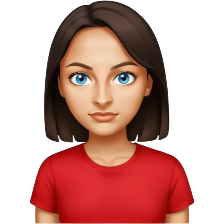 this girl with dark brown hair, light blue eyes, olive skin tone and red tshirt emoji