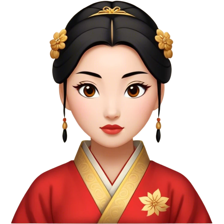 Cinematic Realistic Noble Mulan Portrait, depicted with lifelike, warm light-toned skin that reveals subtle texture and natural shadows. Her sleek black hair is intricately styled into a traditional bun with every strand rendered in exquisite detail, and her almond-shaped eyes, full of quiet resolve, are softly illuminated. She wears a meticulously detailed traditional robe with delicate red and gold accents, its rich fabric textures and gentle folds catching the light beautifully. The portrait radiates a natural, enchanting glow, capturing Mulan’s inner strength and timeless grace in a realistically painterly style. emoji