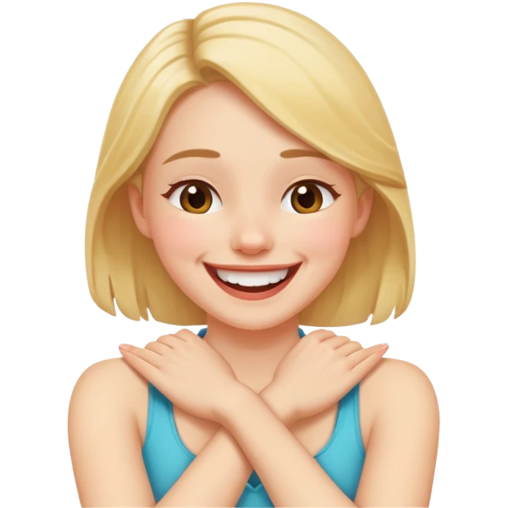 Arms crossed holding neck laughing girl  emoji