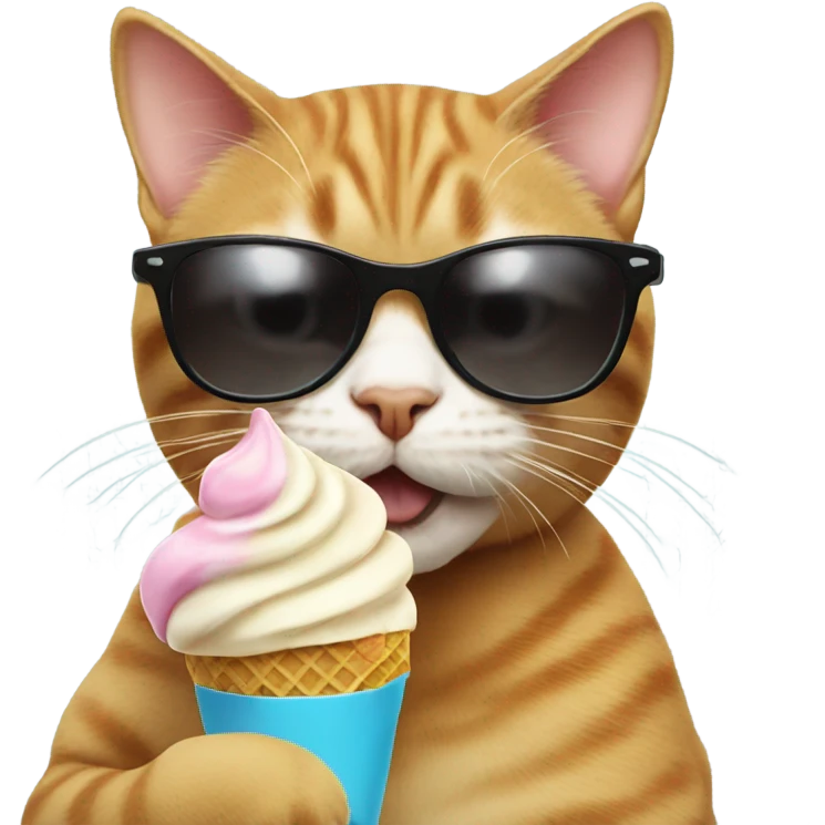 cat with sunglasses eating ice cream emoji