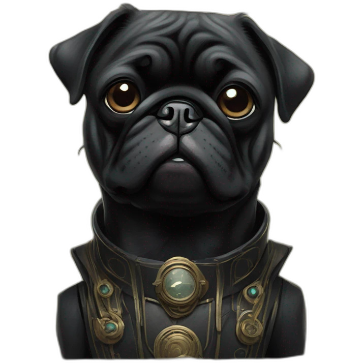 A cyberpunk black pug in Art Nouveau style during 1910 emoji