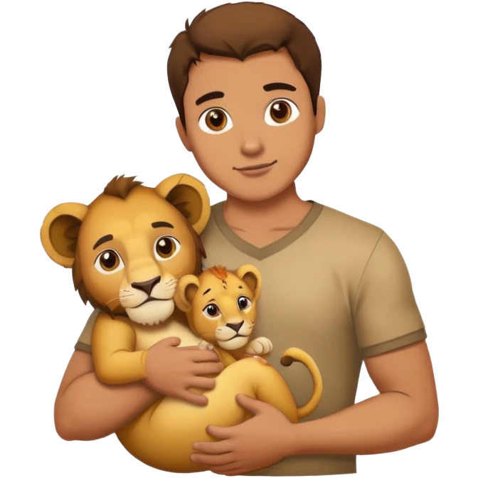 A man holding a lion baby emoji