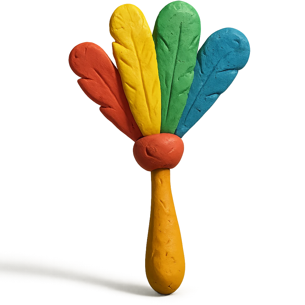 feather duster in claymation style with colorful feathers and a playful look emoji