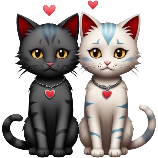 two emo cats in love, both with visible tattoos and cool, edgy hair emoji
