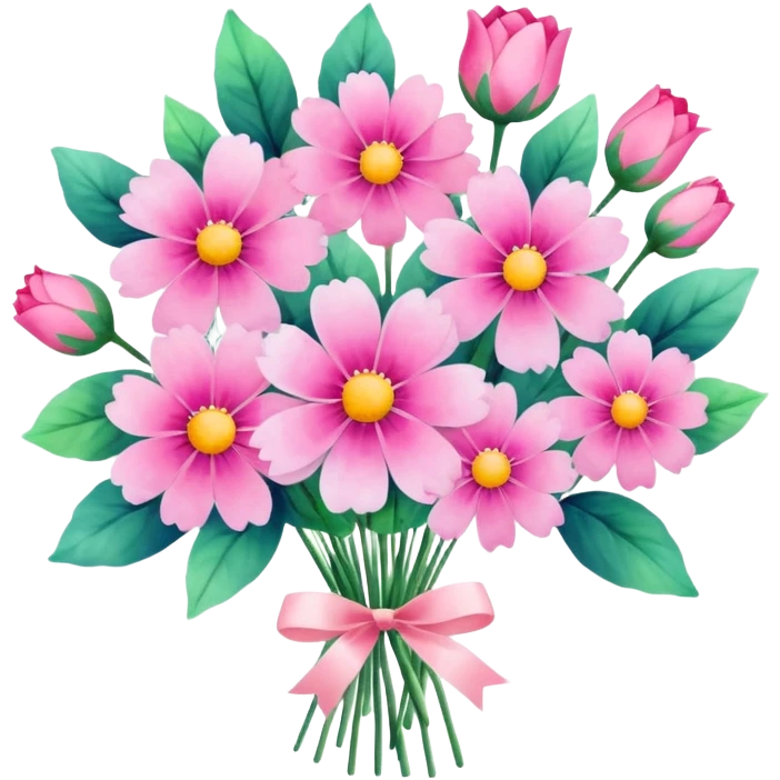 pink flower bouquet with birthday card emoji