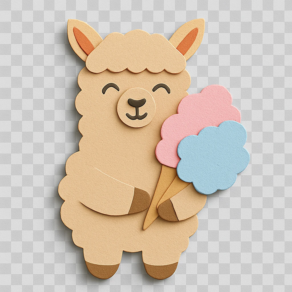 Make the alpaca's ears visually good looking and matching. Keep all other design elements unchanged, paper-craft style emoji