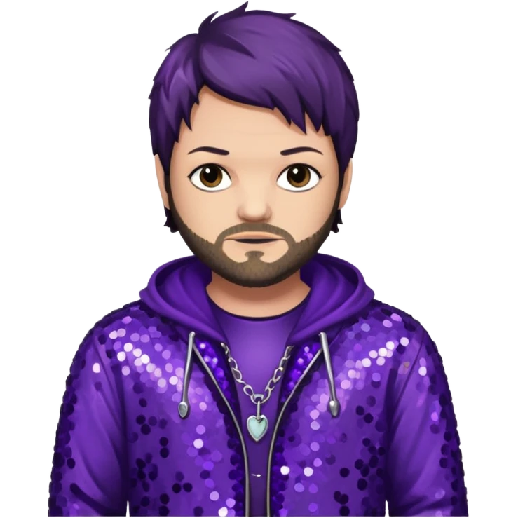Bam Margera with dark brown hair, dark purple sequin outfit emoji