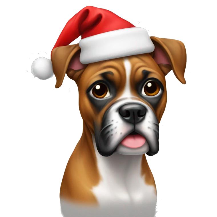 Boxer Dog with a Christmas hat emoji