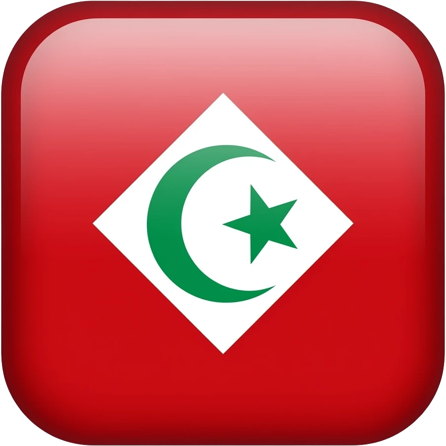 Flat emoji of the Rif flag: red background, centered white diamond, inside a green crescent opening right with a green five-pointed star. Minimal, vector, no text. emoji