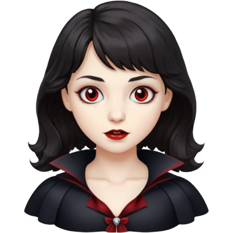 A vampire with big wavy dark hair and short bangs emoji