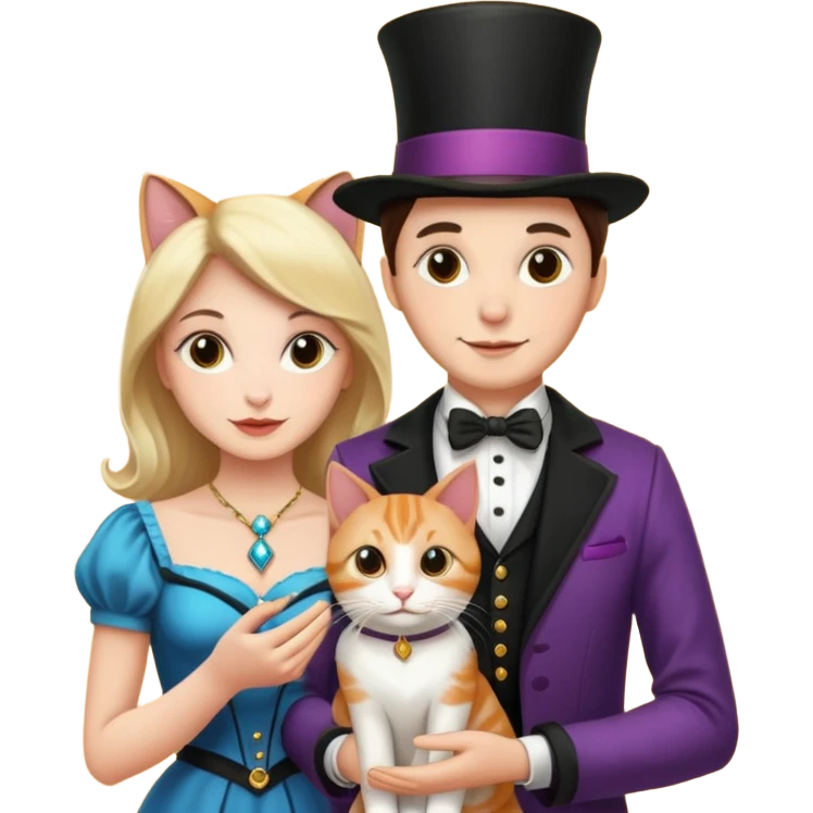 magician couple and their pet cat emoji