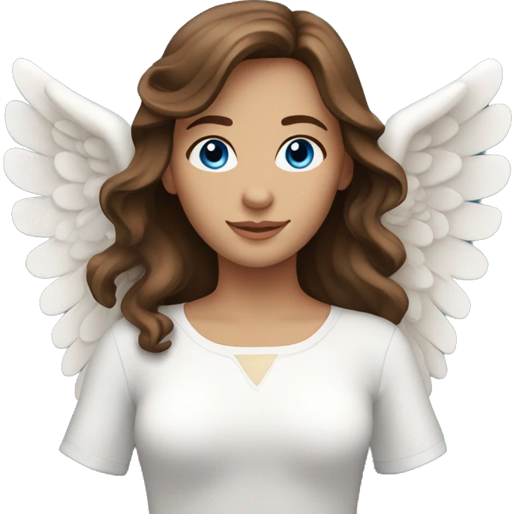 Beautiful brown-haired woman with blue eyes as an angel. emoji