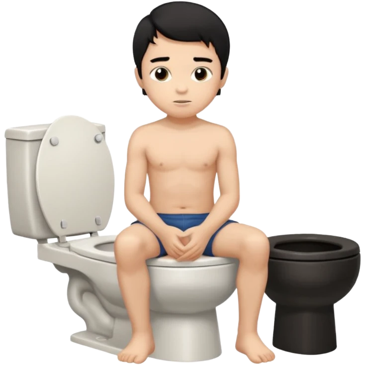 menino de tom de pele médio claro de cabelo preto sem camisa sentado no vaso sanitário  emoji