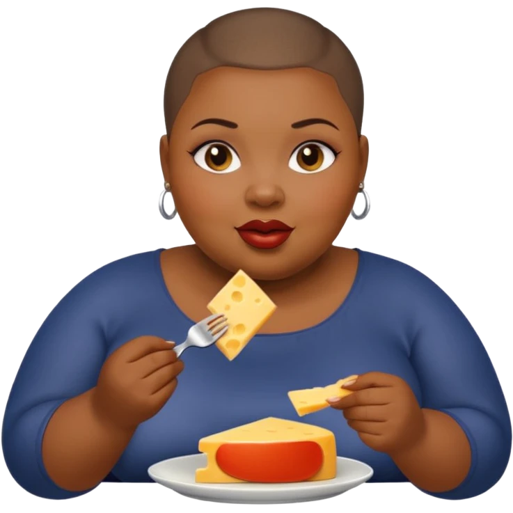 Black fat woman with buzz cut eating cheese emoji