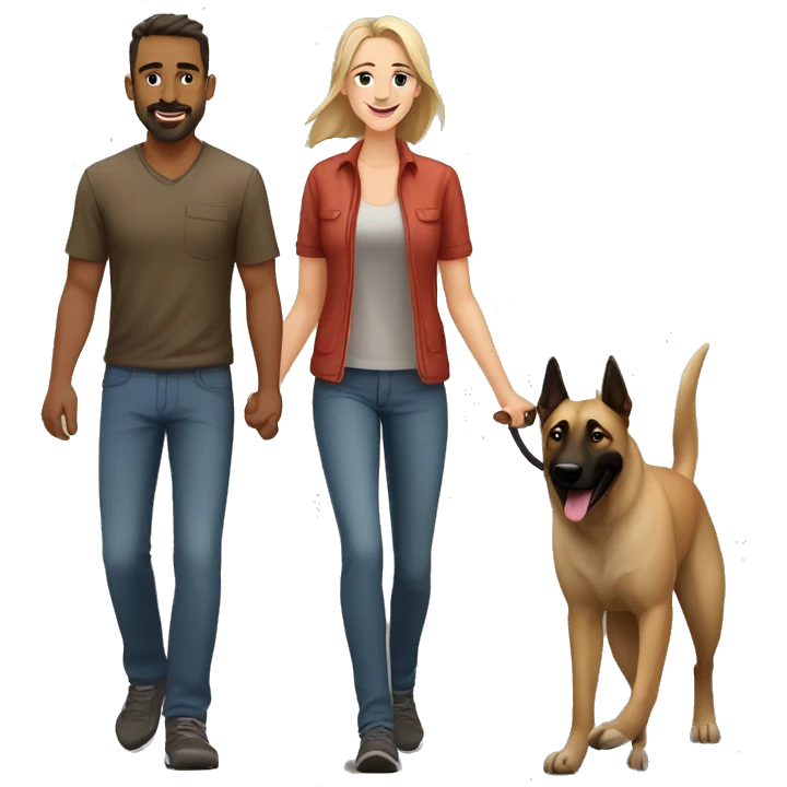 Couple walking Belgian malinois and Anatolian shepherd emoji