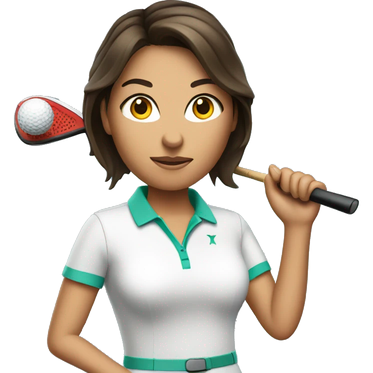 Brunette women wearing golf dress holding golf club emoji