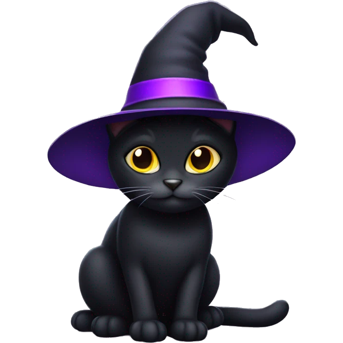 black cat with purple witches hat  emoji