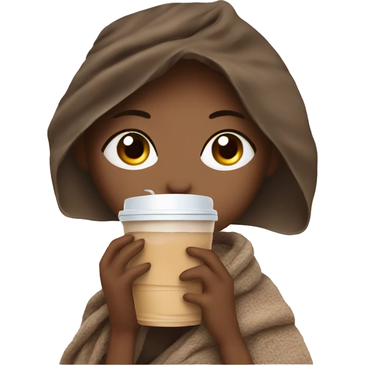 pretty girl sipping iced coffee eyes closed wrapped in cozy blanket emoji