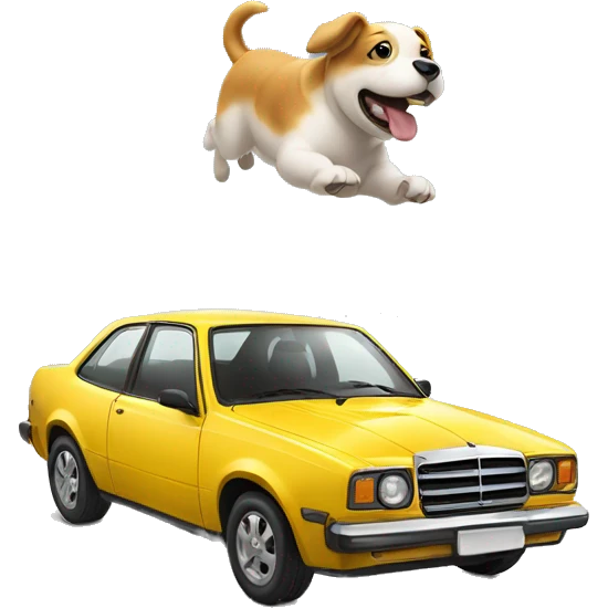 dog in the air next to a fast car emoji